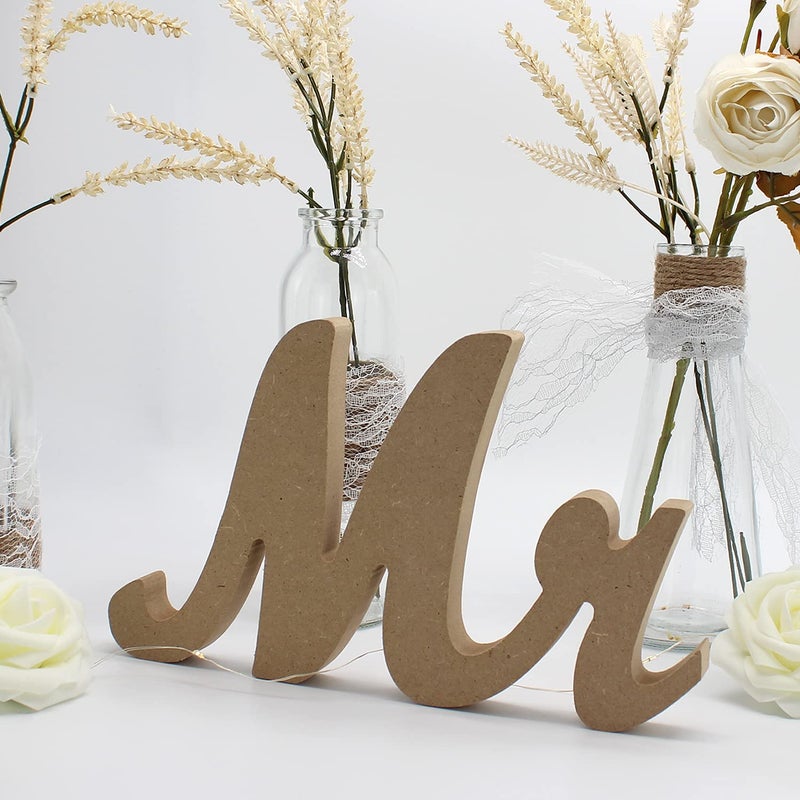 BLOOBLOOMAX Wooden Mr and Mrs Sign, Rustic Mr. & Mrs. Letters Wedding Signs for Wedding Table, Miss Mr. Deroation for Photo Props/Party Table/Anniversary/Valentine's Day/Wedding & Engagement, Wood Color - Image 4